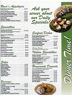 Dinner menu